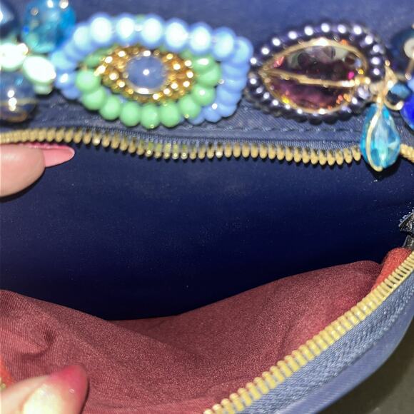 Womens Fancy MiniBackpack Navy Beaded Small Jeweled Purse Rare Crystals Stunning - Picture 6 of 10
